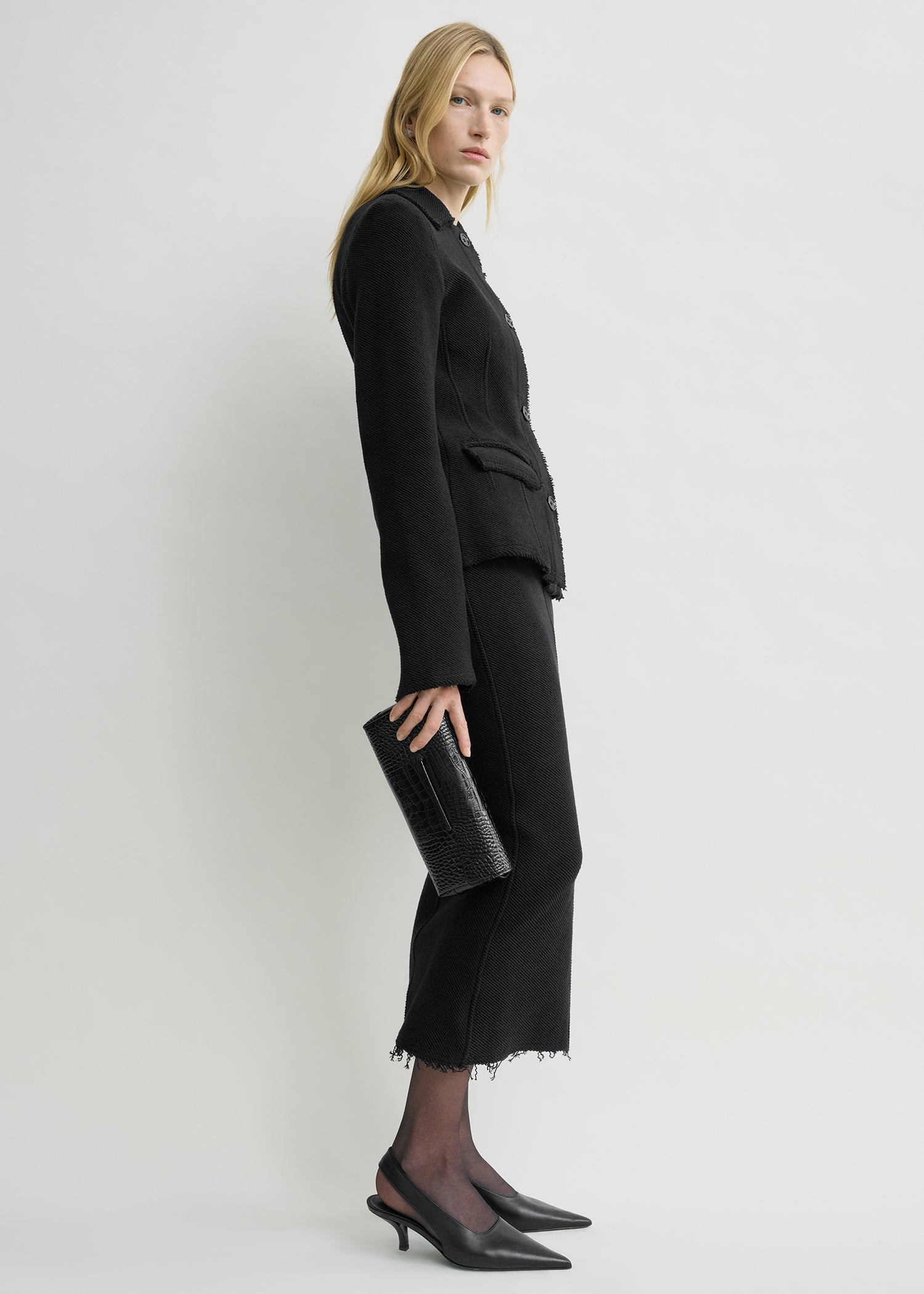 Raw hem cotton jacket black
