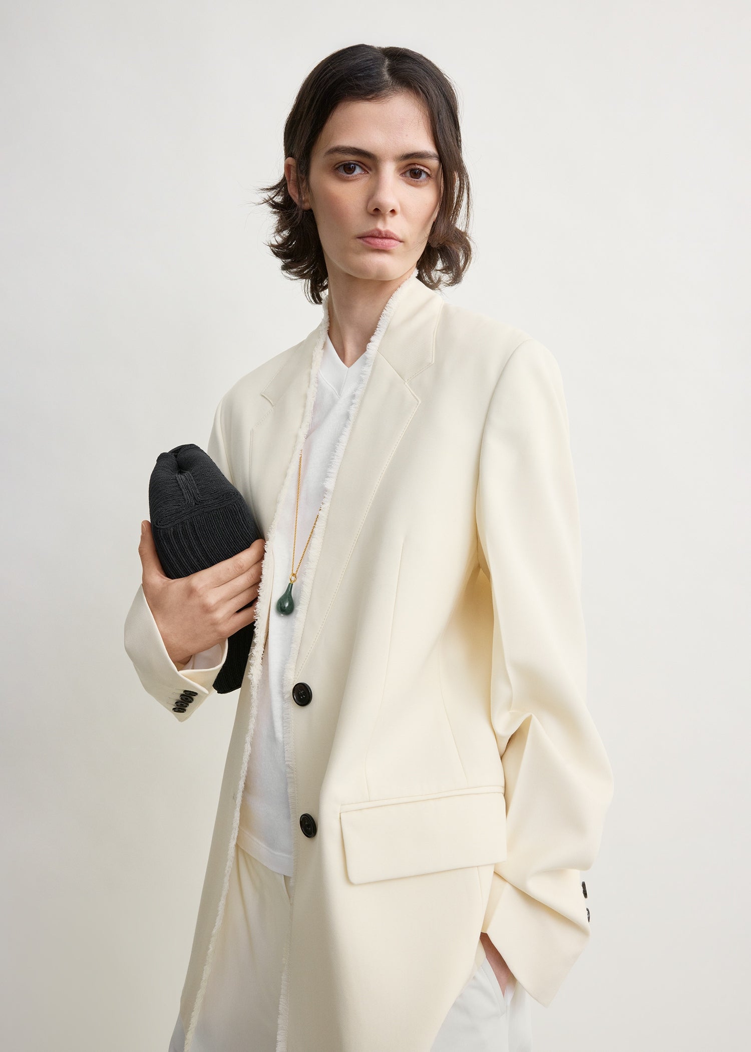 Raw lapel jacket ecru