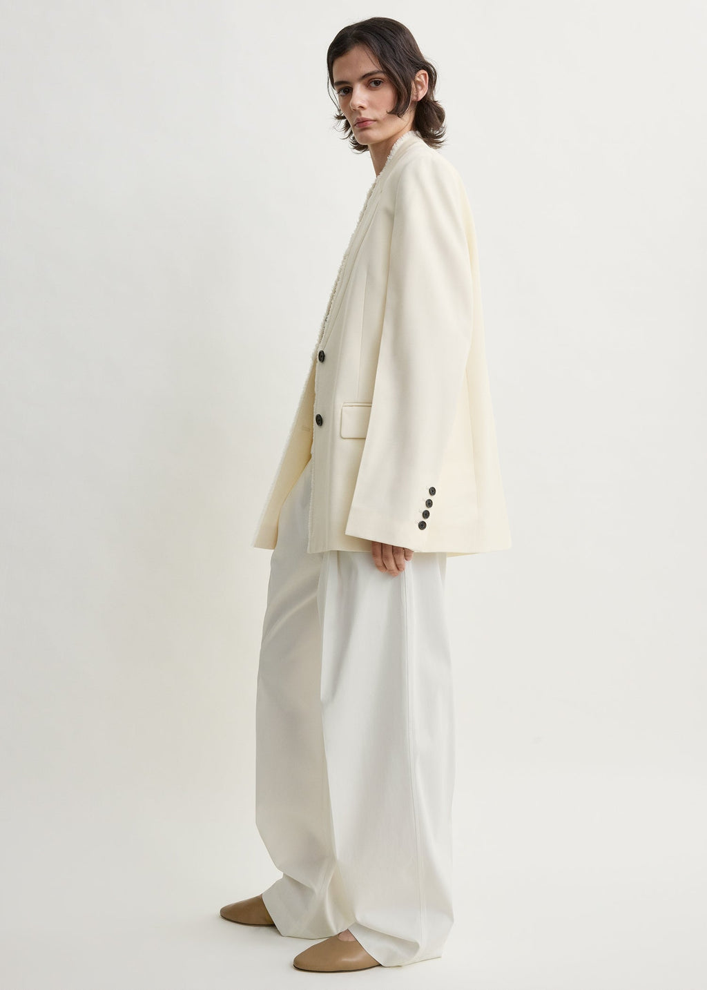 Raw lapel jacket ecru