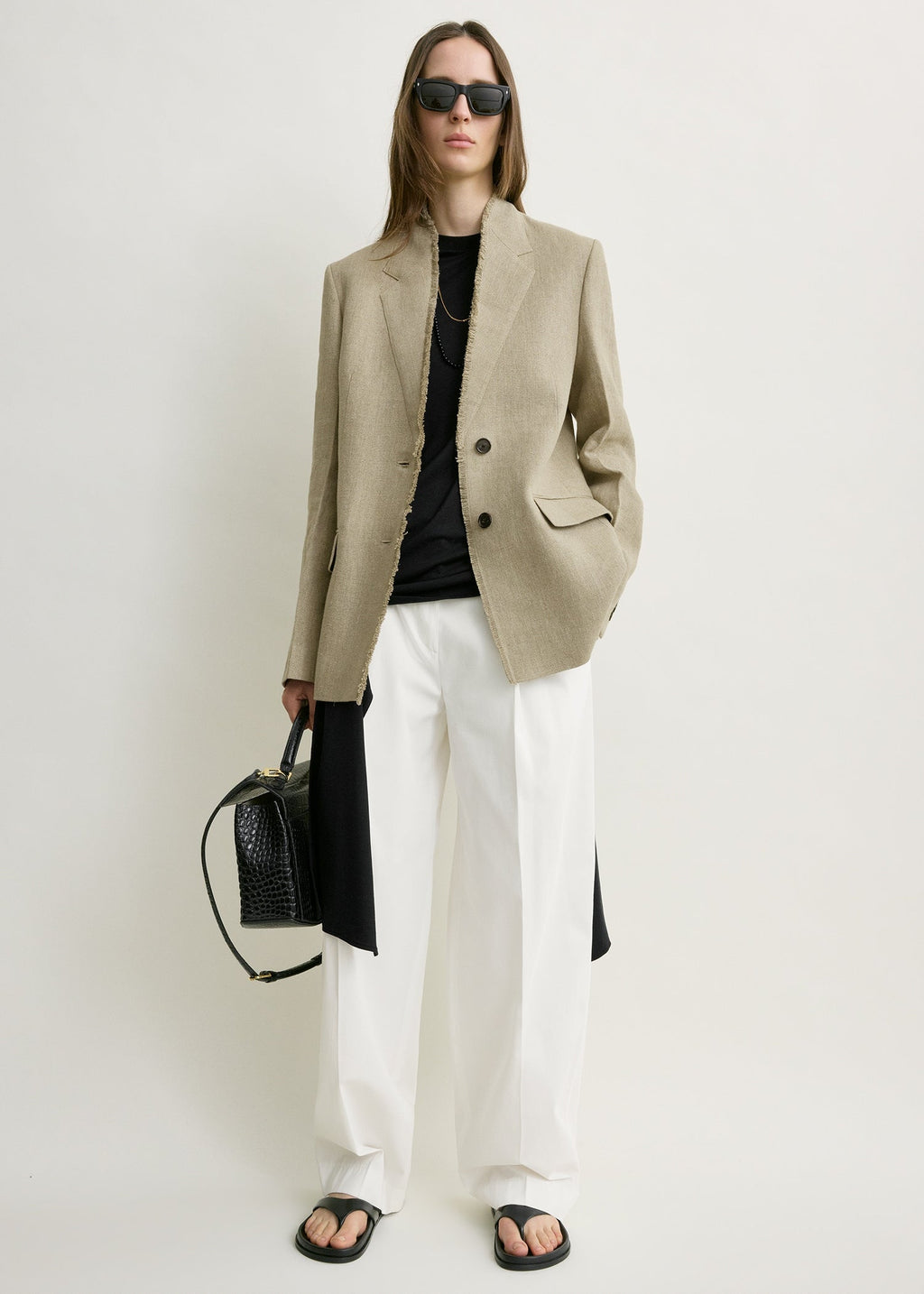 Raw lapel jacket beige