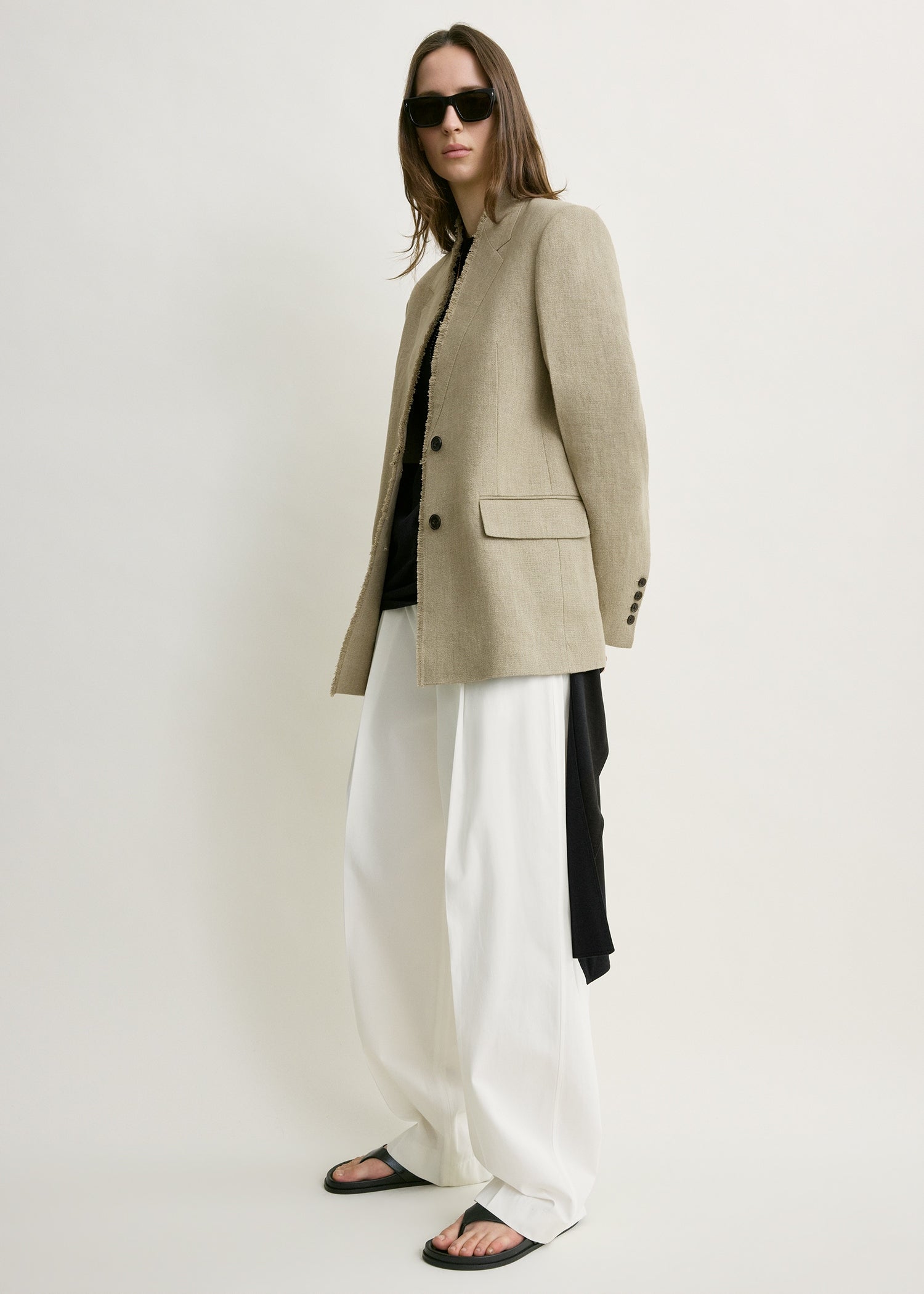 Raw lapel jacket beige