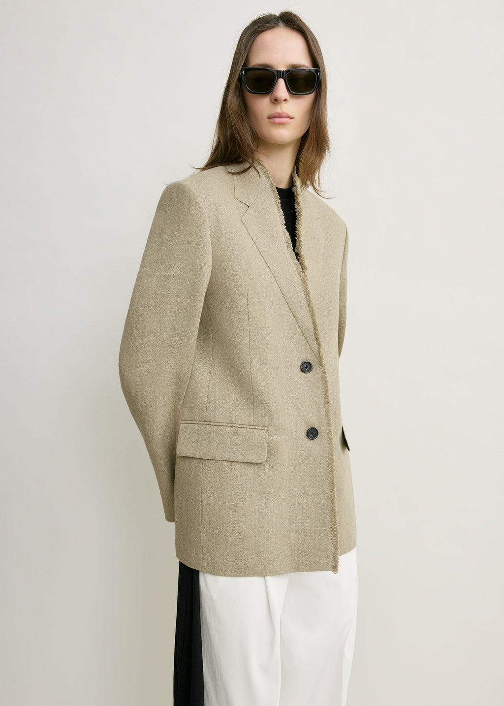 Raw lapel jacket beige