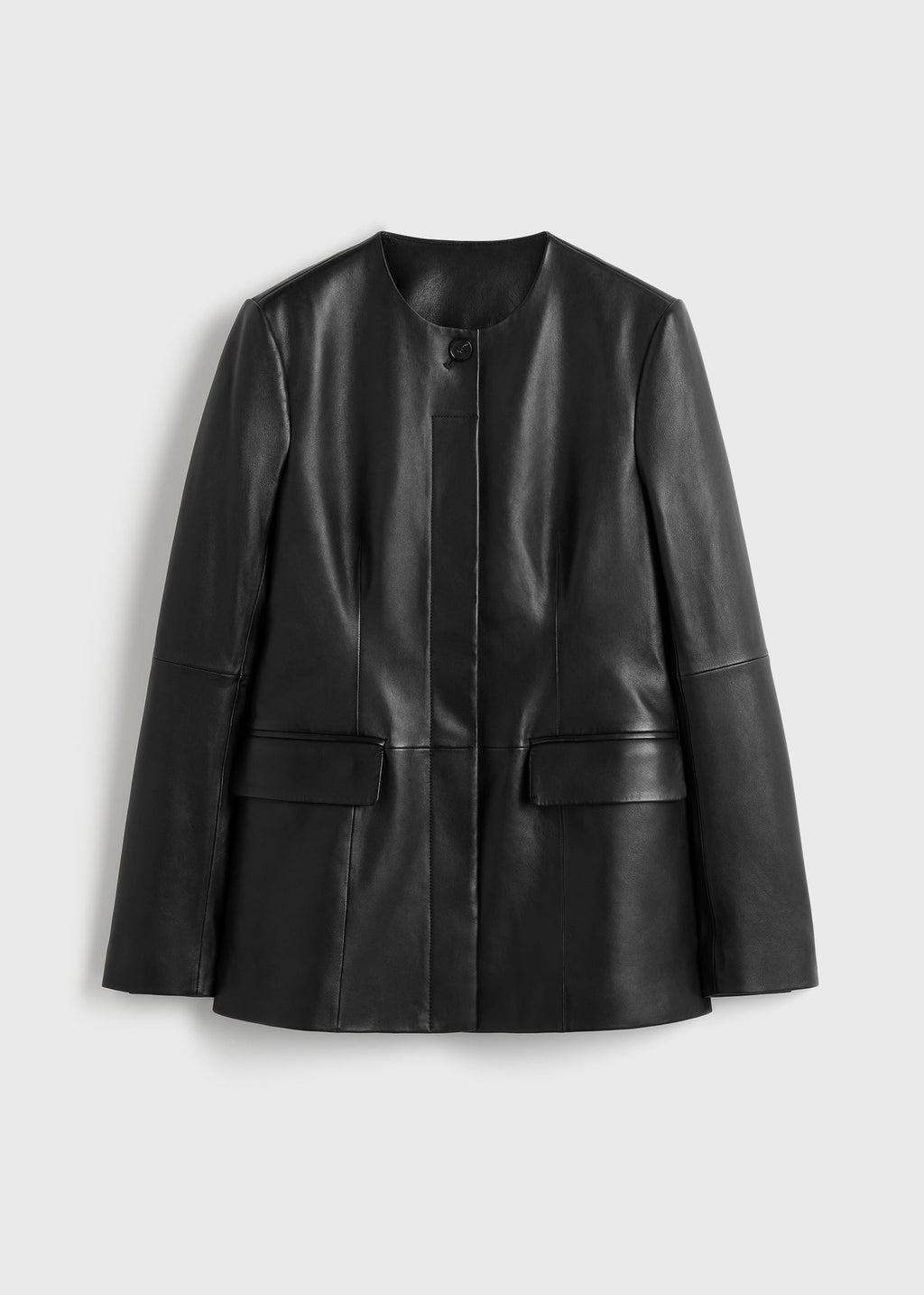 Collarless leather jacket black petite