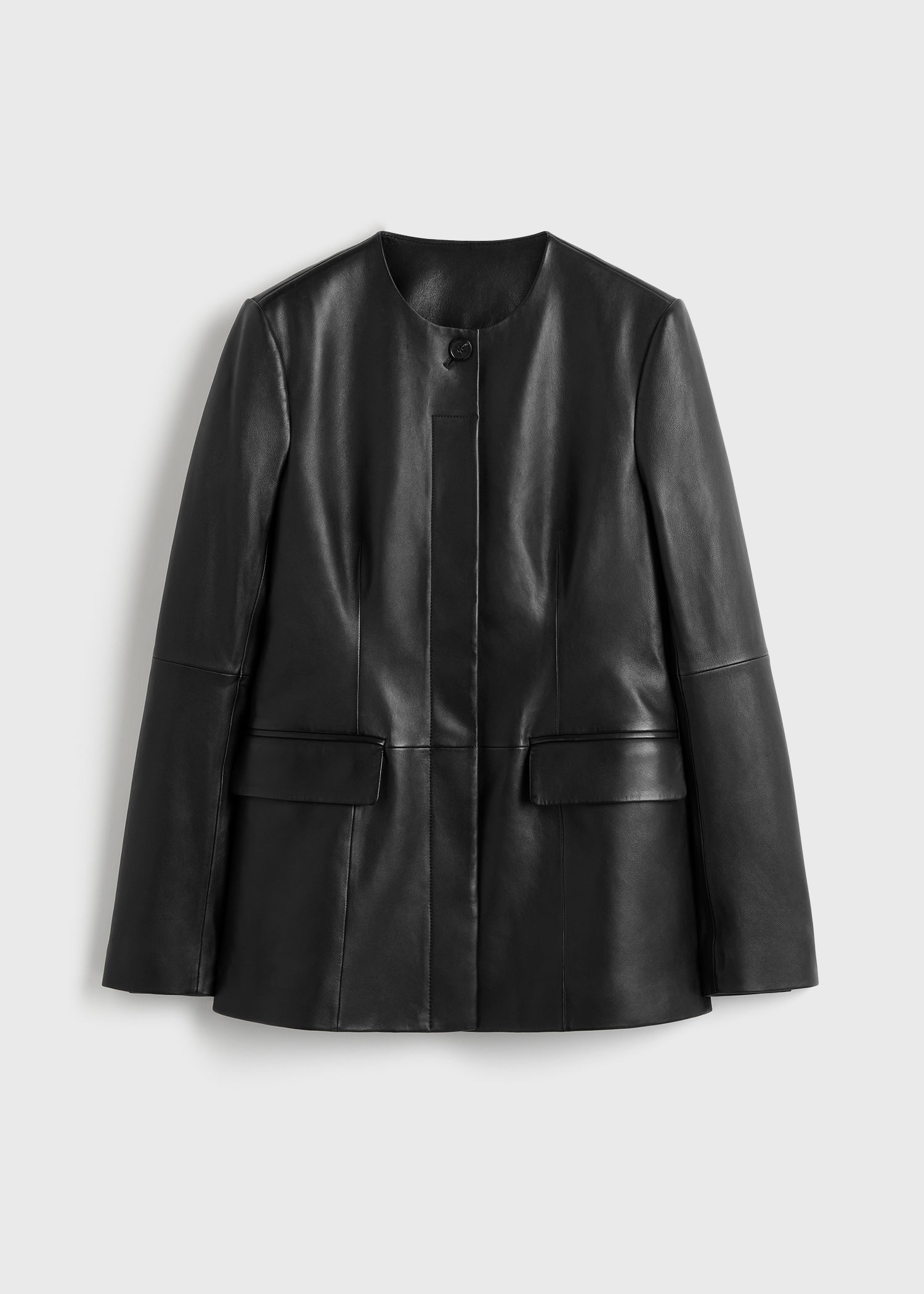 Collarless leather jacket black petite