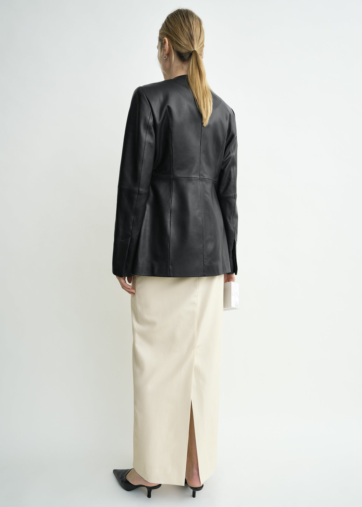 Collarless leather jacket black petite